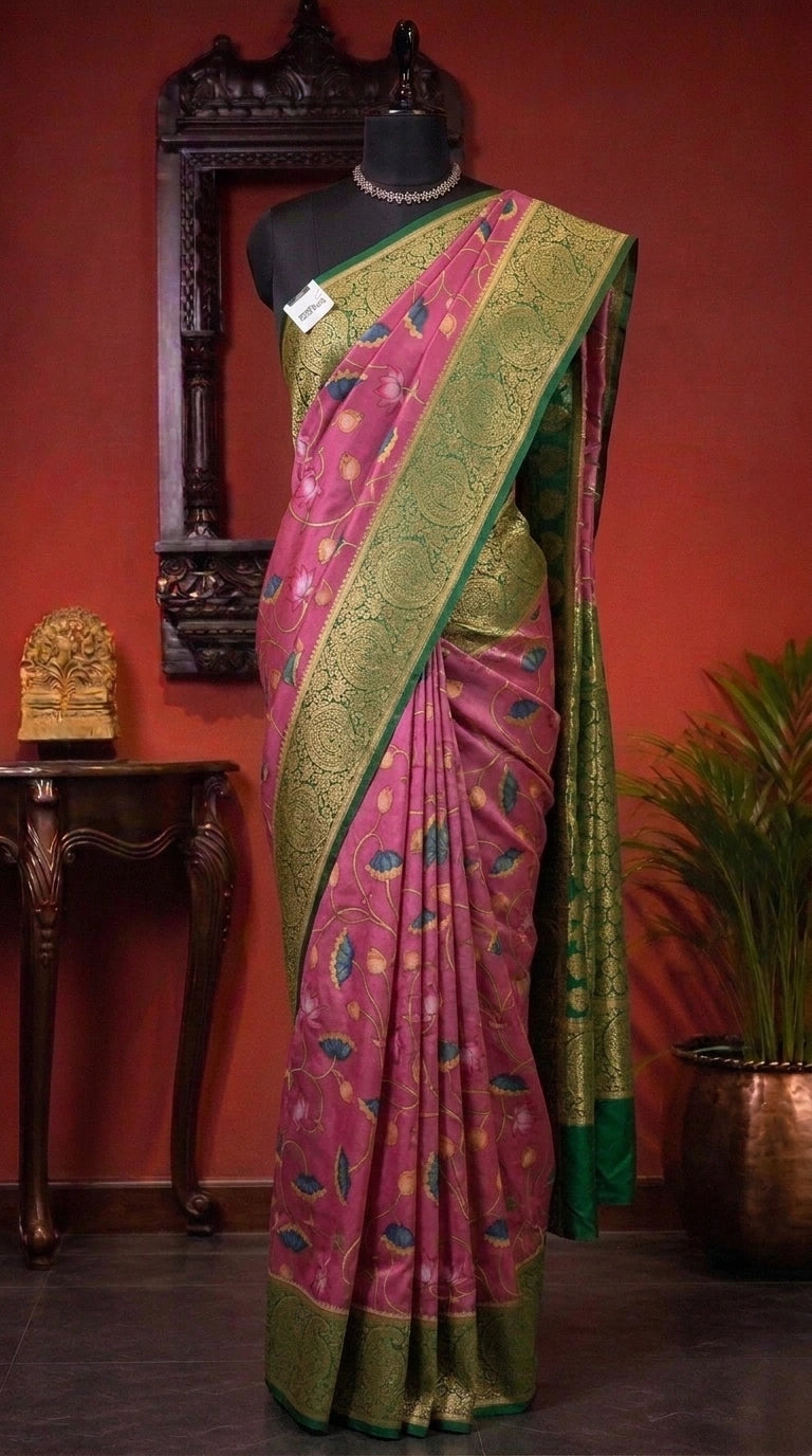 Pink Crepe Silk Saree 