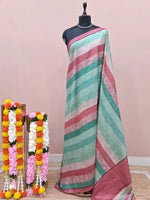 Mint Green Satin Tussar Silk Saree