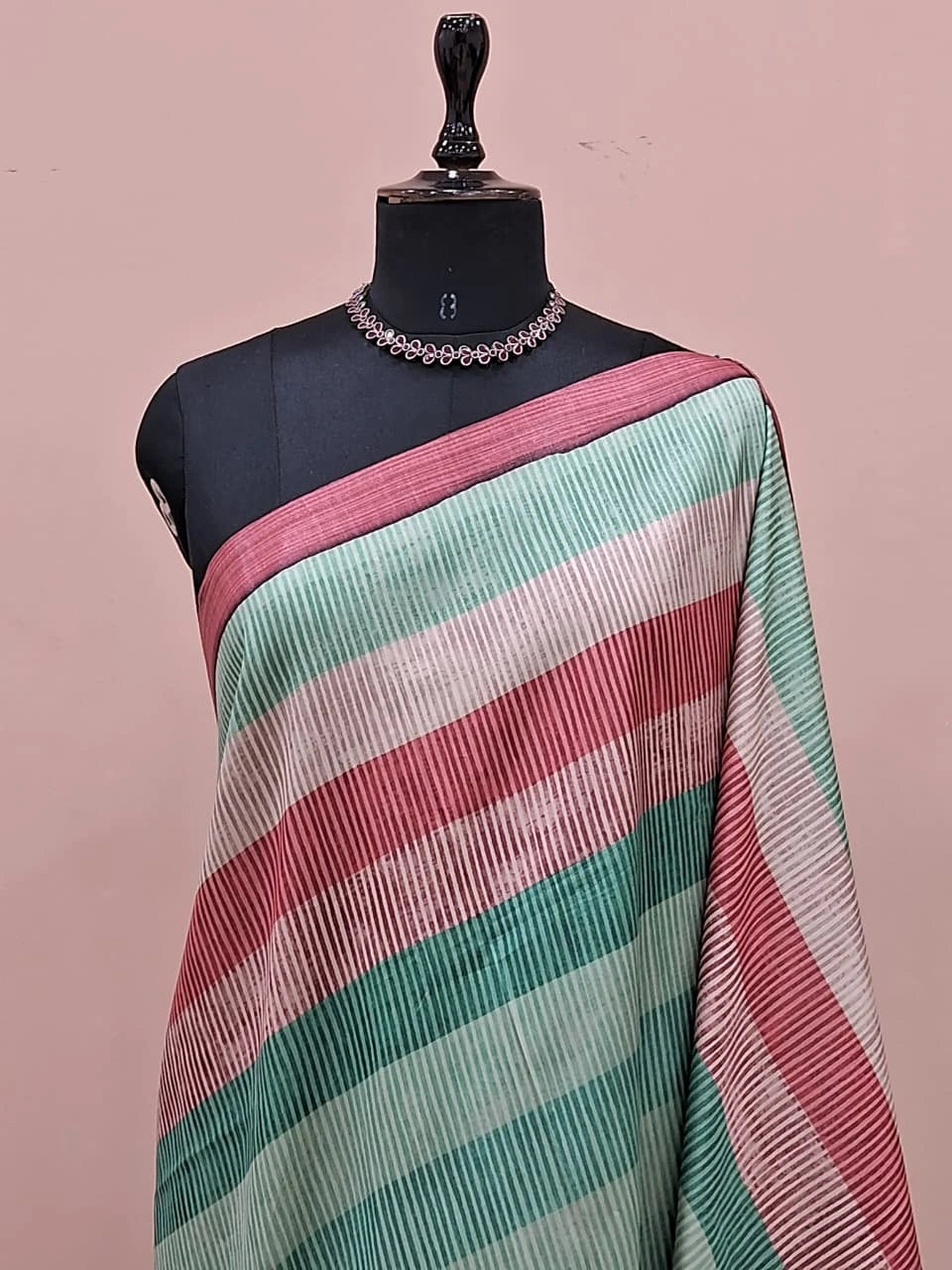 Mint Green Satin Tussar Silk Saree 1