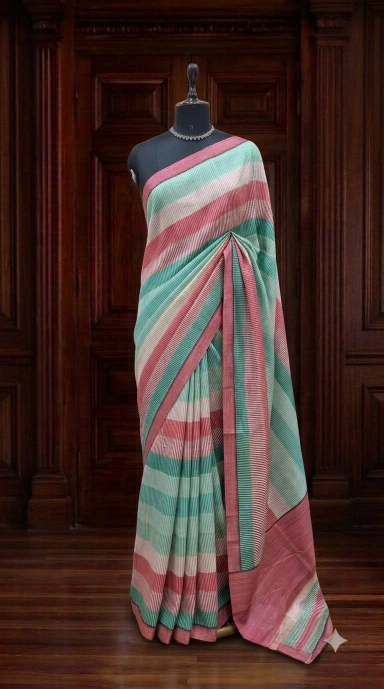 Mint Green Satin Tussar Silk Saree