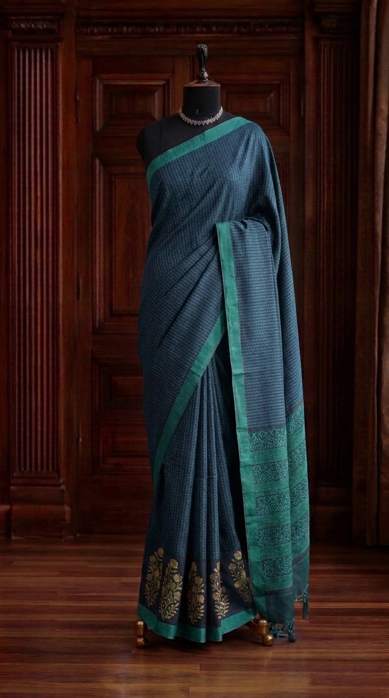 Dark Grey Tussar Saree