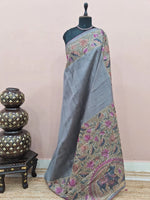 Elephant Grey Plain Tussar Saree