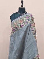 Elephant Grey Plain Tussar Saree 1