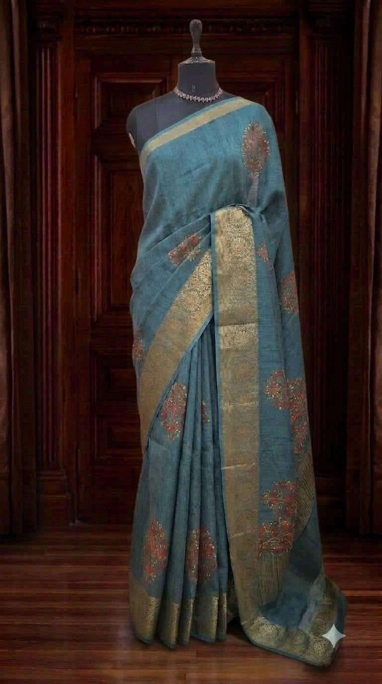 Light Blue Moonga Tussar Silk Saree