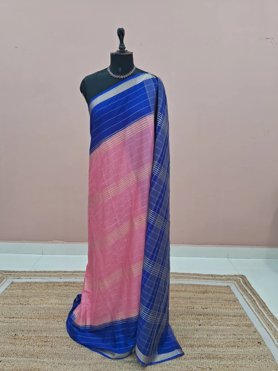 Baby Pink Mysore Crepe Silk Saree 