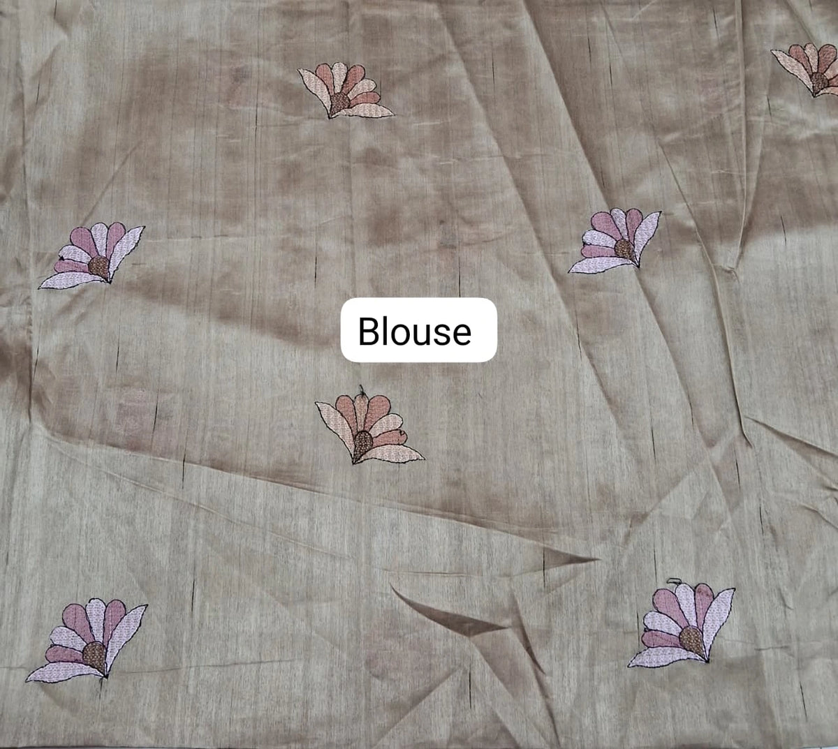 Beige Plain Tussar Saree Blouse