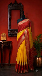 Yellow Plain Mysore Crepe Silk Saree 