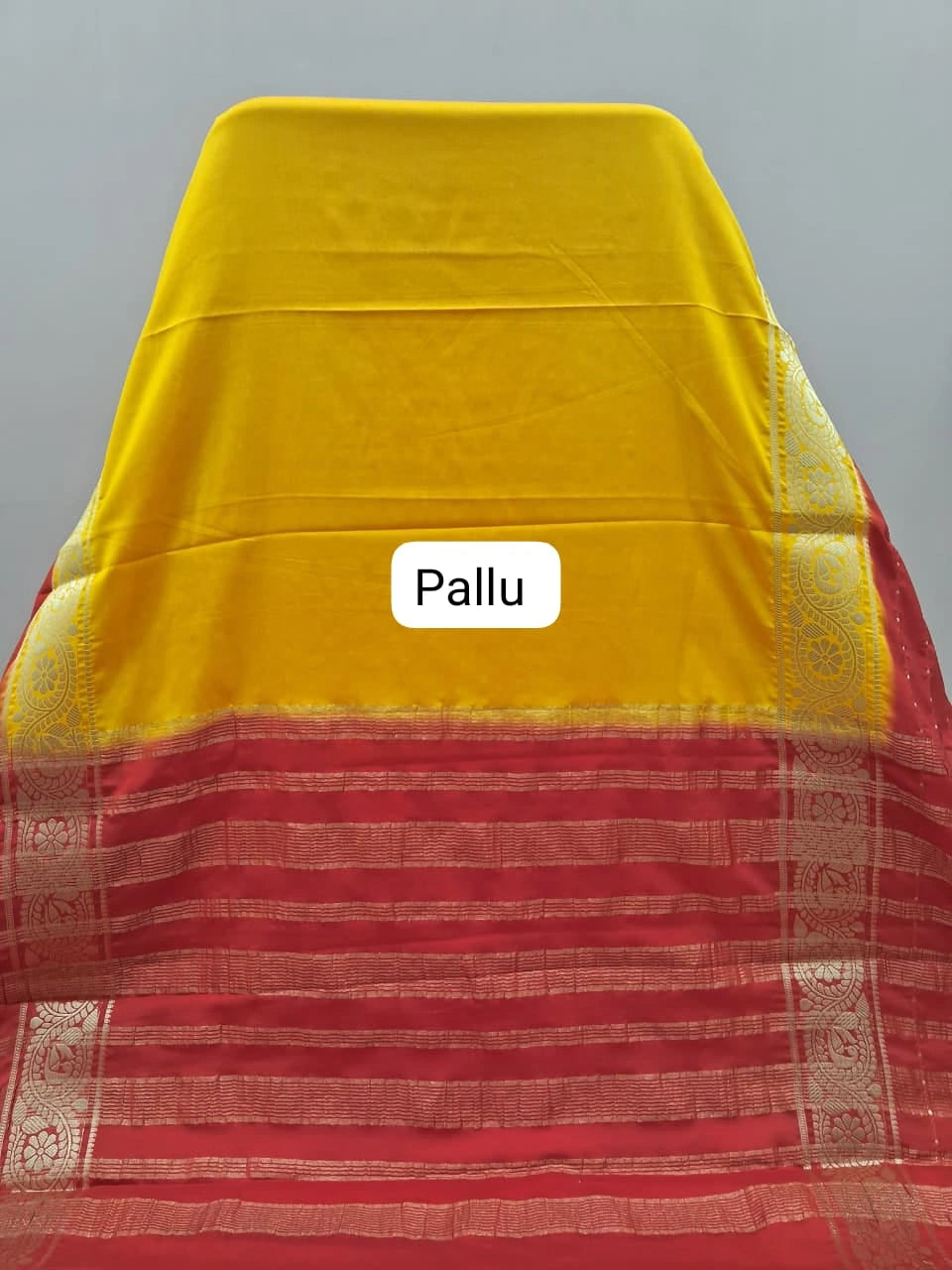 Yellow Plain Mysore Crepe Silk Saree pallu