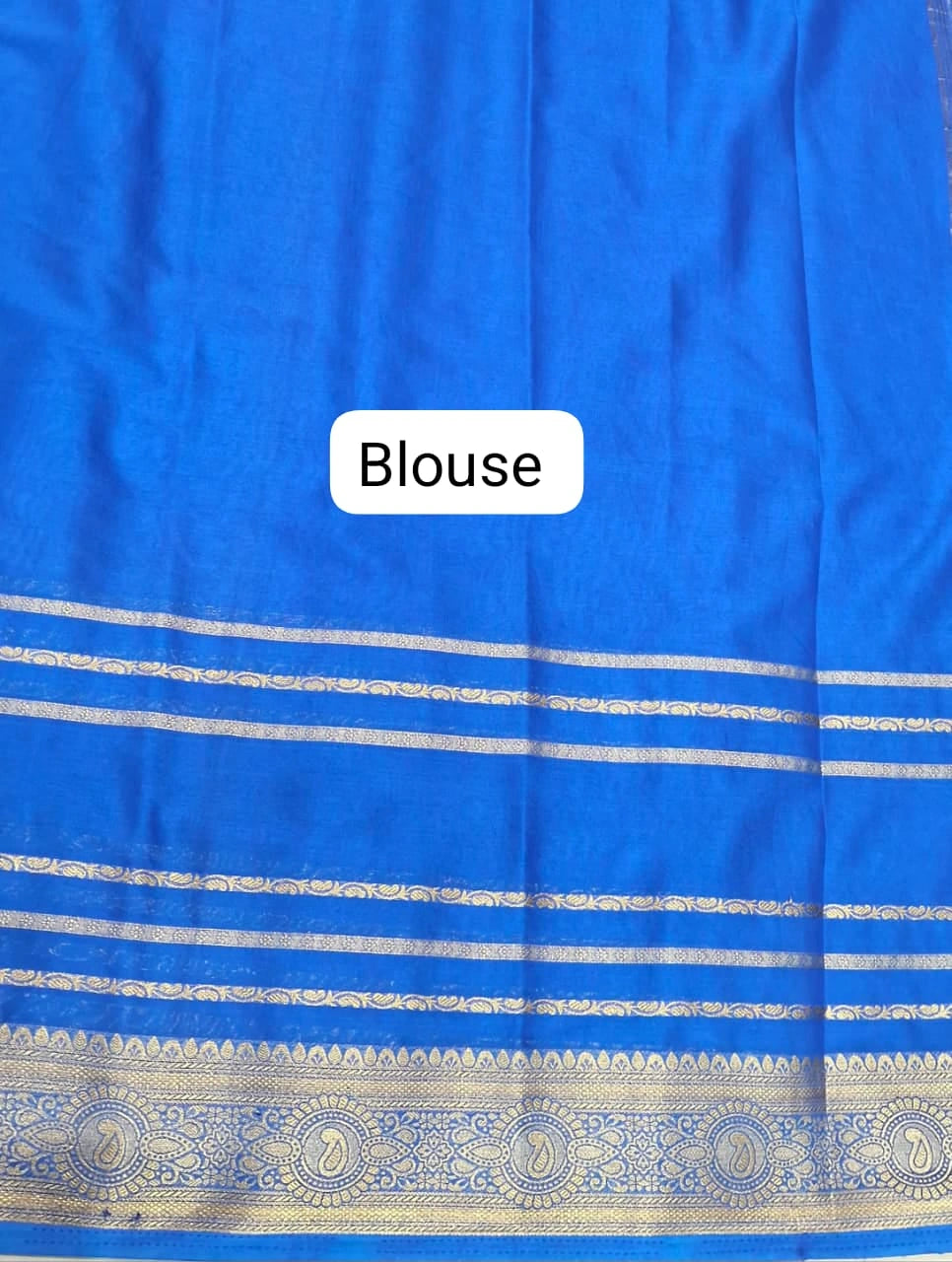 Royal Blue Plain Mysore Crepe Silk Saree blouse