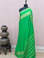 Leaf Green Plain Mysore Crepe Silk Saree 