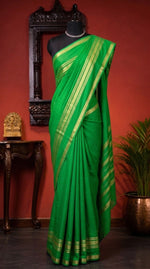 Leaf Green Plain Mysore Crepe Silk Saree 