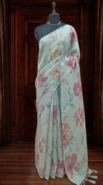 Light Mint Blue Tissue Tussar Saree