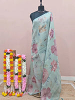 Light Mint Blue Tissue Tussar Saree