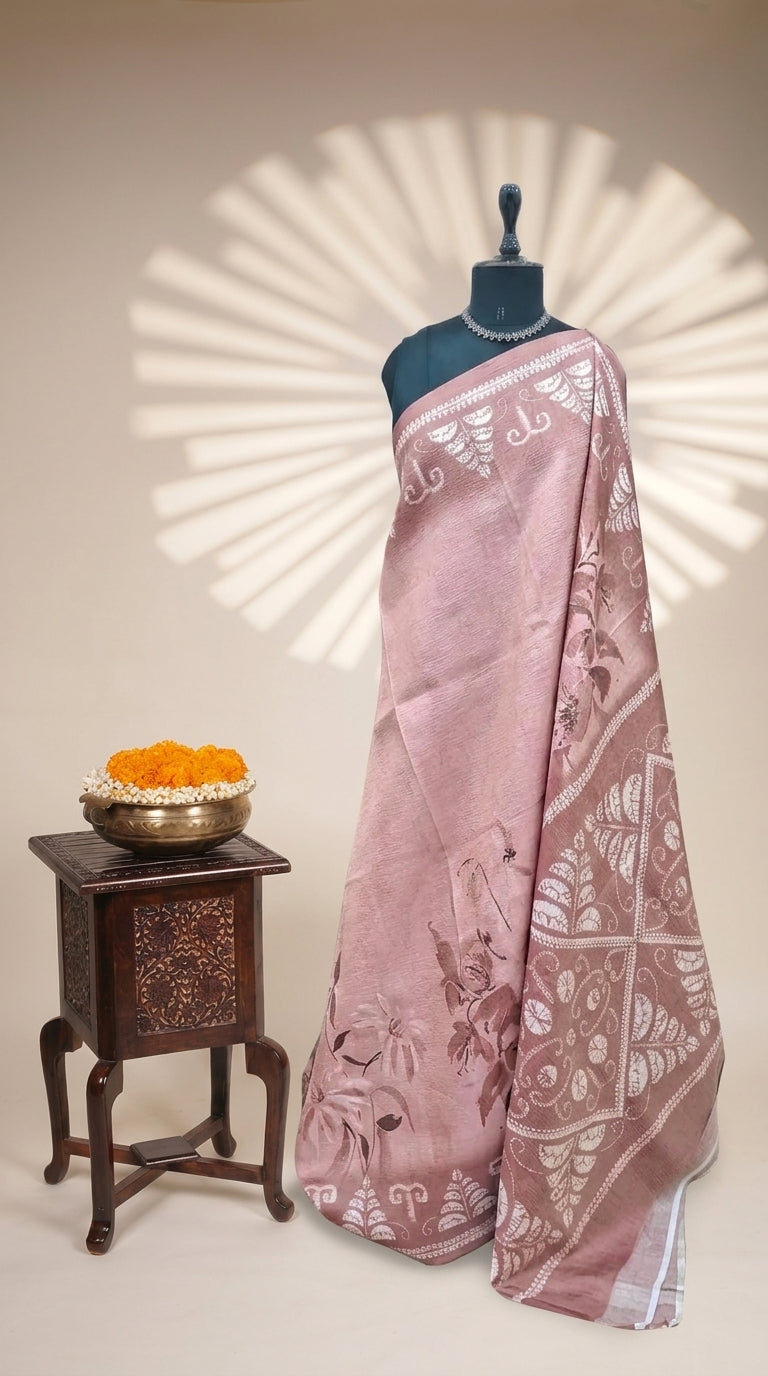 Peach Plain Crush Silk Saree 