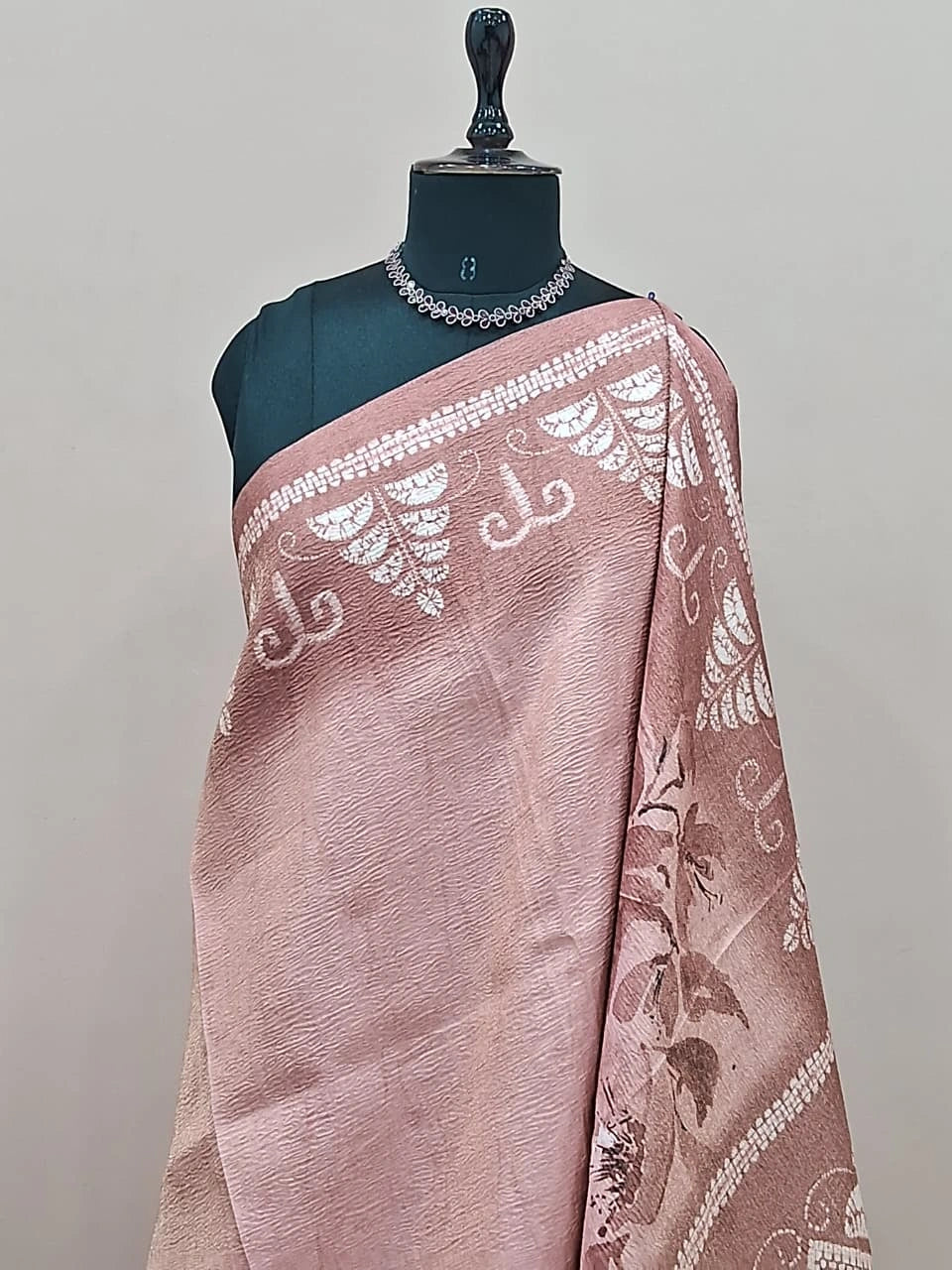 Peach Plain Crush Silk Saree  1