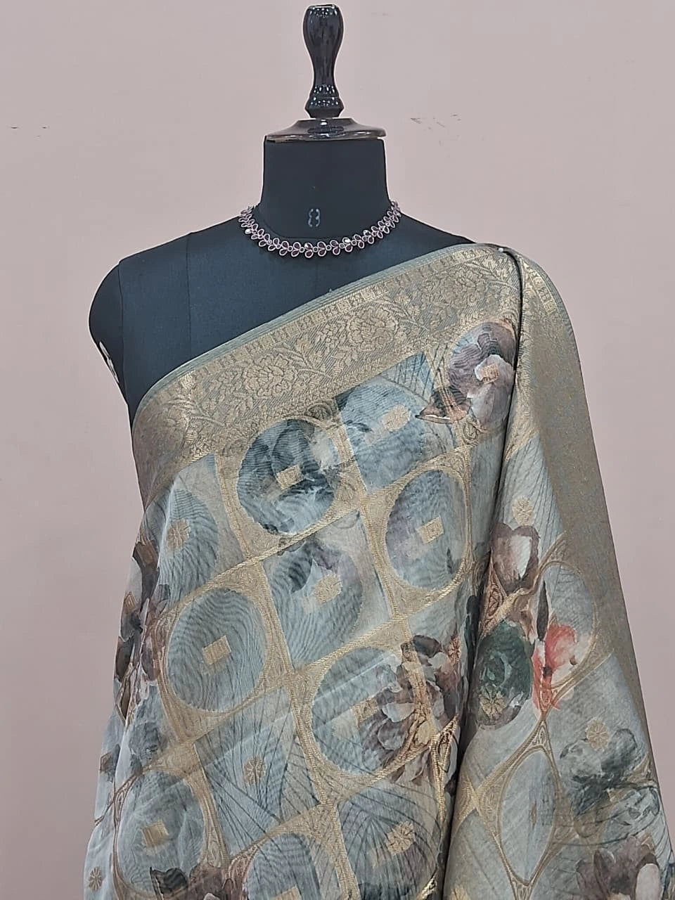 Light Baby Blue Organza Saree 1