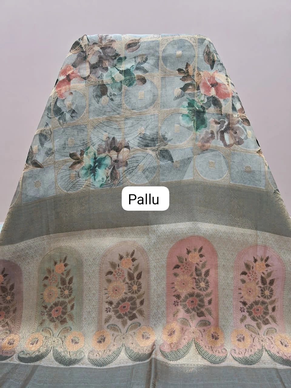 Light Baby Blue Organza Saree palu
