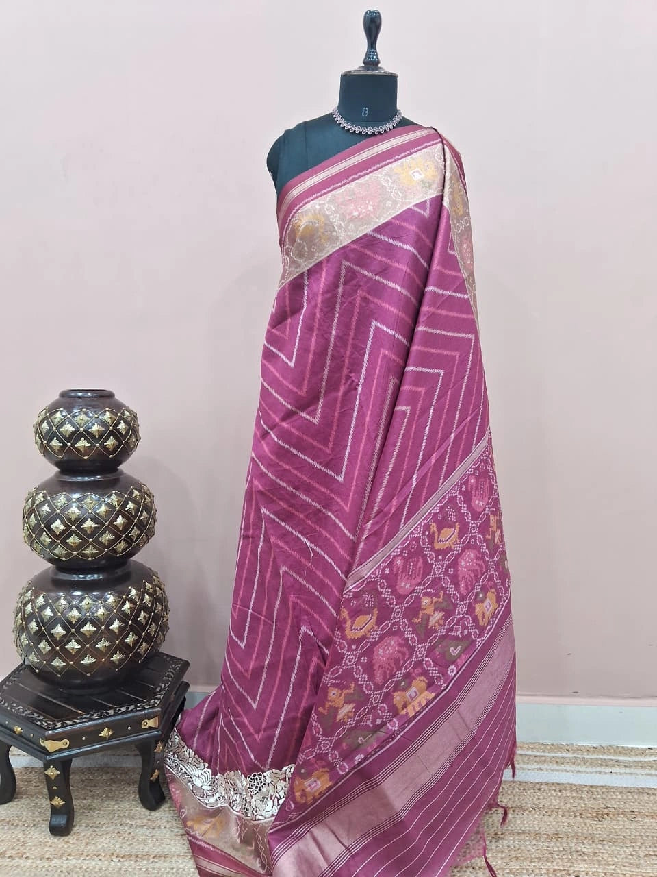 Onion Pink Raw Silk Saree