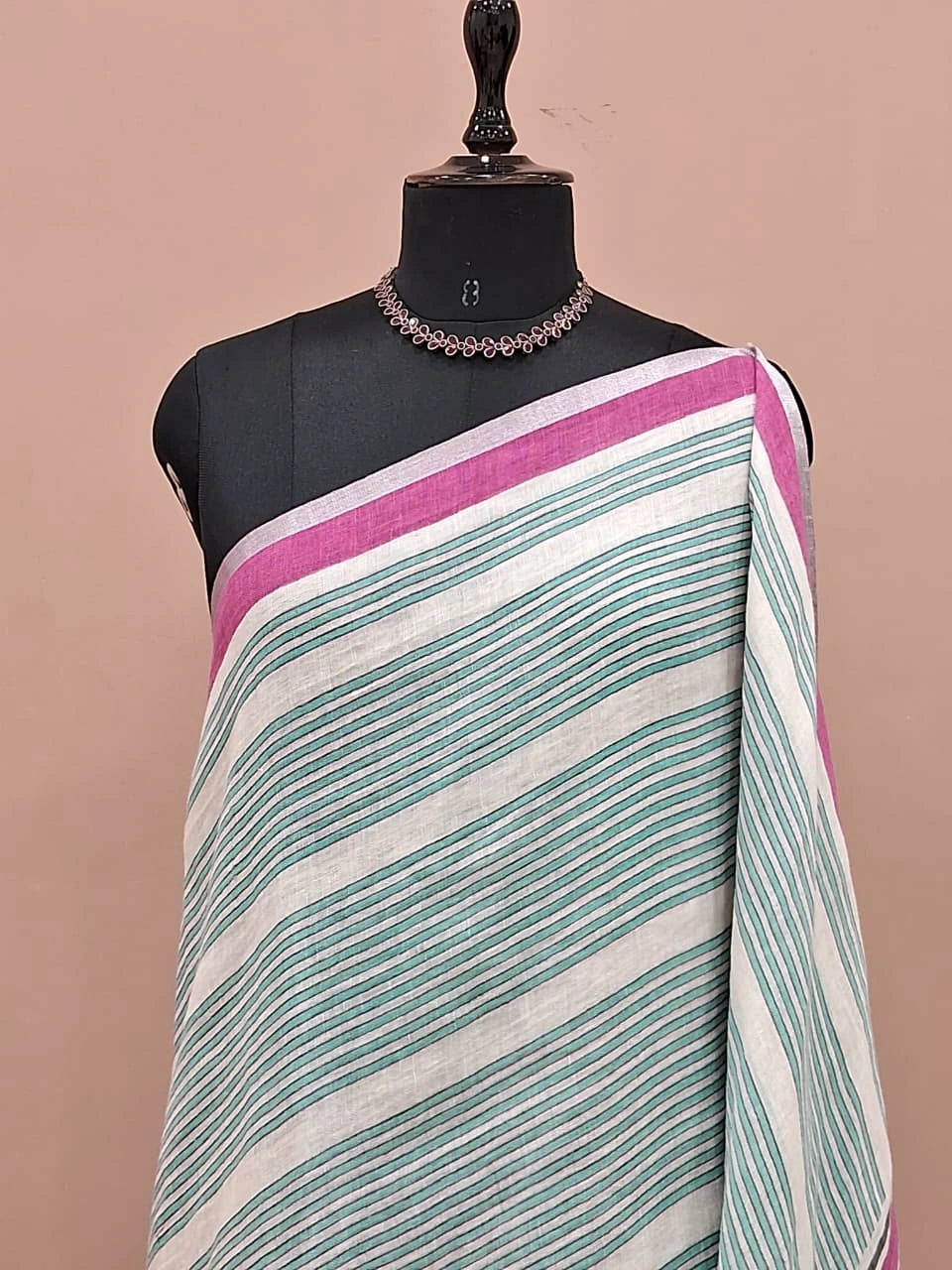 Sky Blue Pure Linen Saree 1