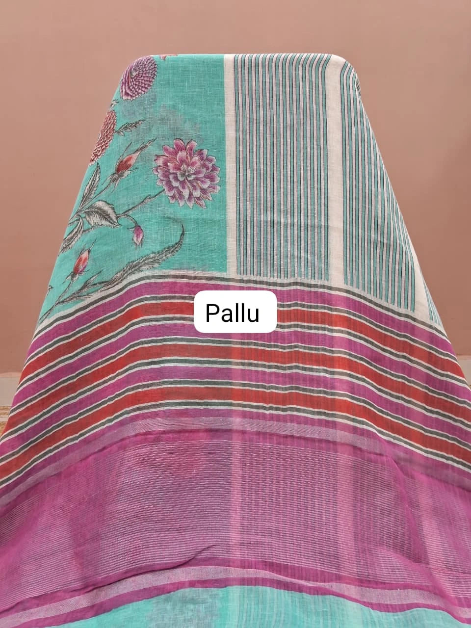 Sky Blue Pure Linen Saree Pallu