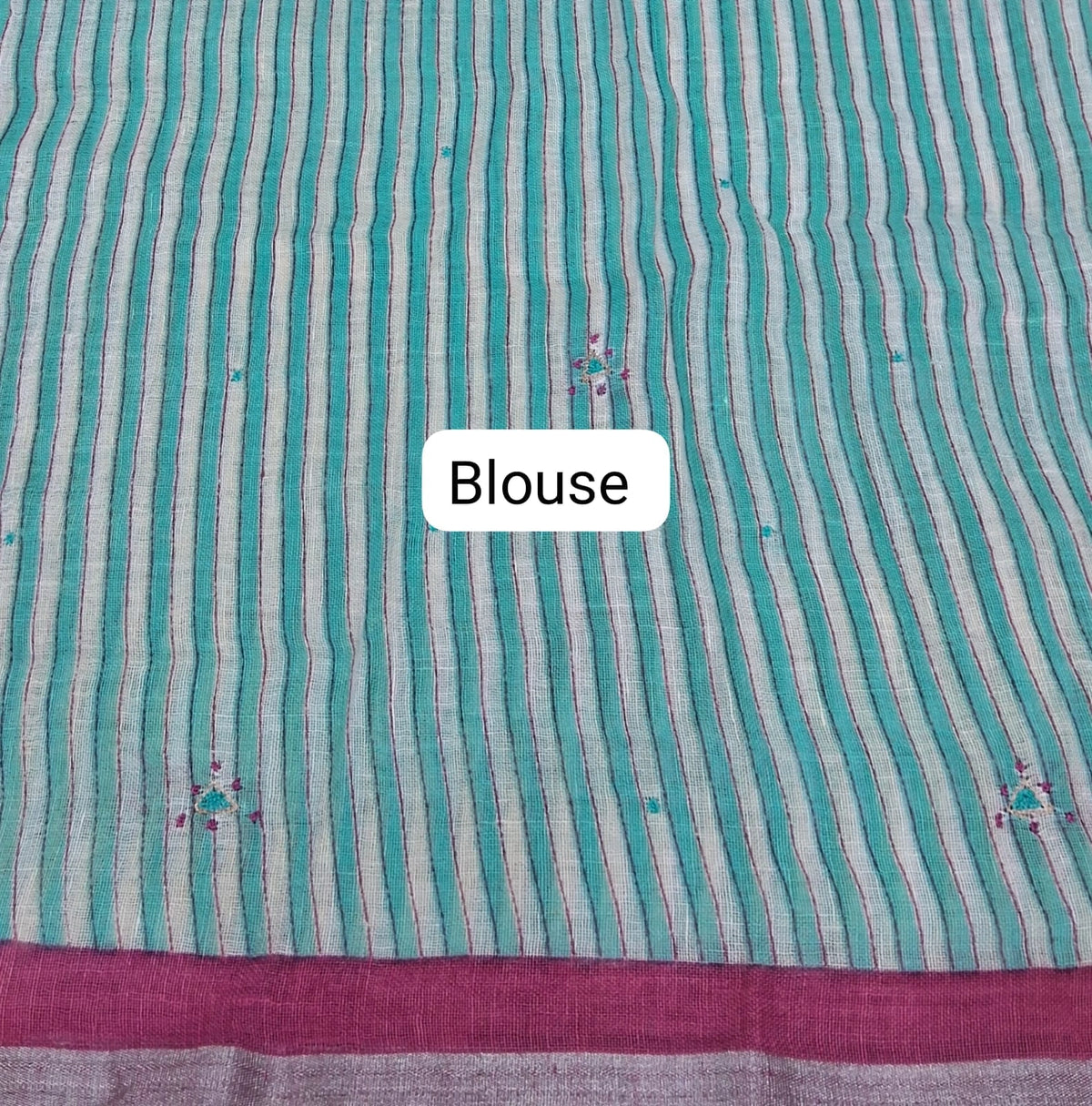 Sky Blue Pure Linen Saree Blouse