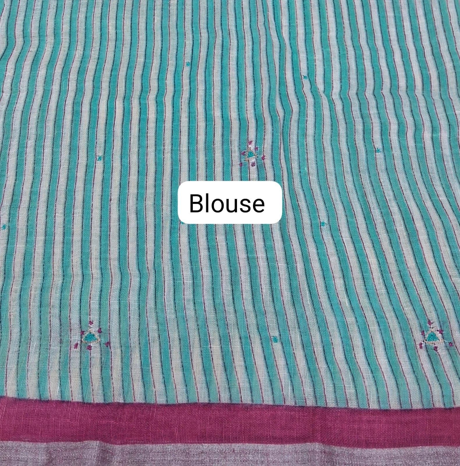 Sky Blue Pure Linen Saree Blouse