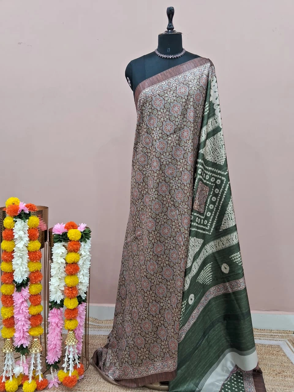 Chocolate Brown Tussar Crepe Silk Saree 