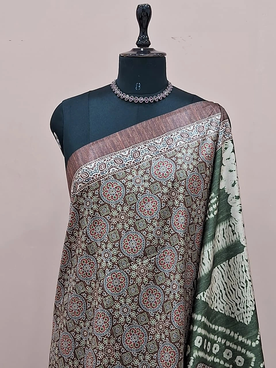Chocolate Brown Tussar Crepe Silk Saree 1