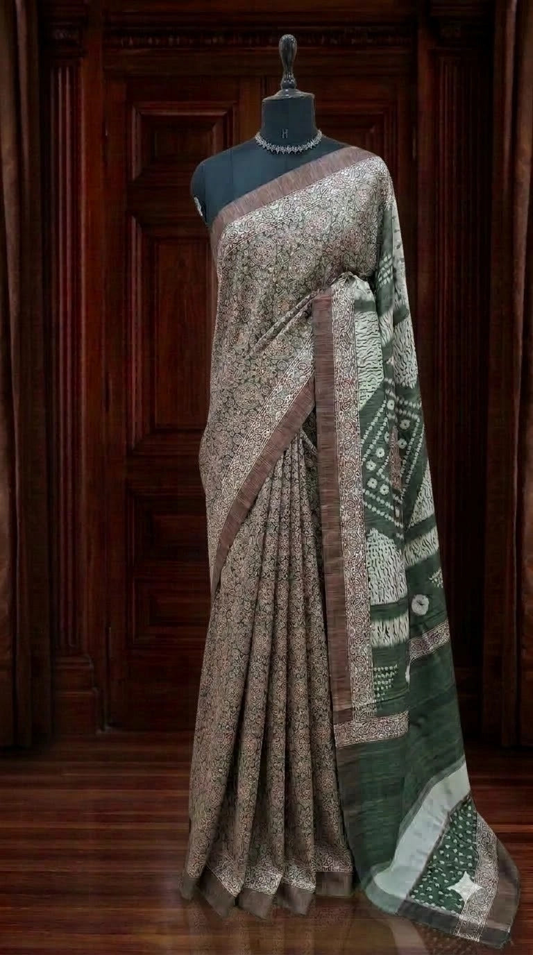 Chocolate Brown Tussar Crepe Silk Saree 