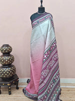 Graceful Pearl White and Onion Peach Pink Satin Saree 