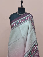 Graceful Pearl White and Onion Peach Pink Satin Saree 1