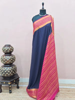 Elegant Navy Blue Plain Mysore Crepe Silk Saree 
