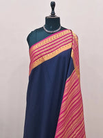 Elegant Navy Blue Plain Mysore Crepe Silk Saree 1