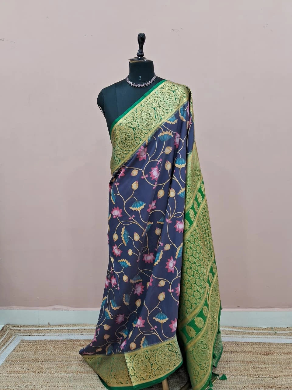 Navy Blue Crepe Silk Saree