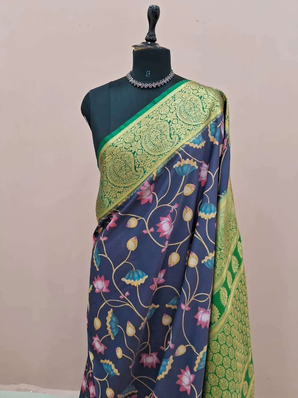 Navy Blue Crepe Silk Saree 1