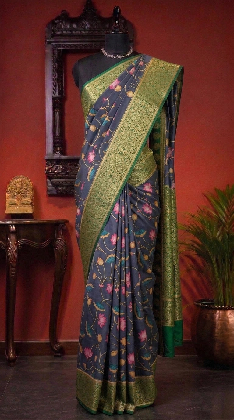 Navy Blue Crepe Silk Saree