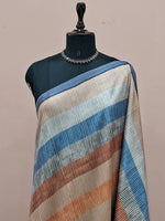 Powder Blue Satin Tussar Silk Saree  1
