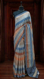 Powder Blue Satin Tussar Silk Saree 