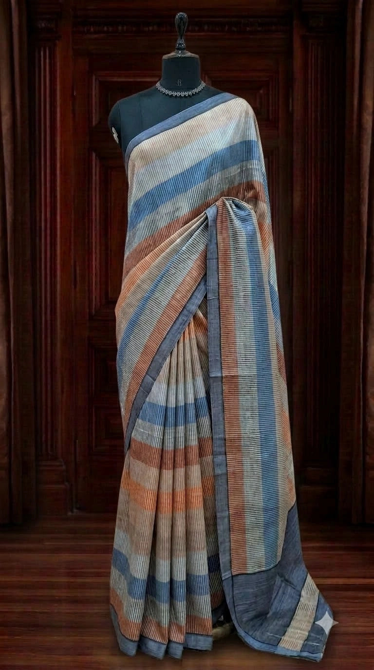 Powder Blue Satin Tussar Silk Saree 