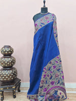 Elegant Royal Blue Plain Tussar Saree 