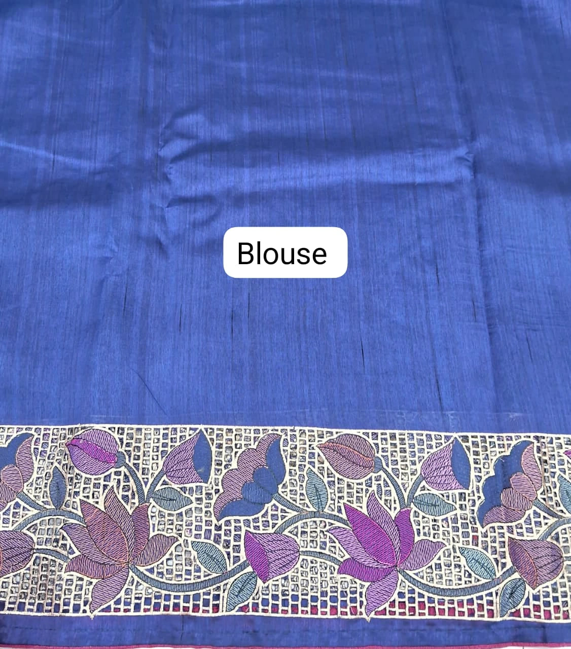 Elegant Royal Blue Plain Tussar Saree Blouse