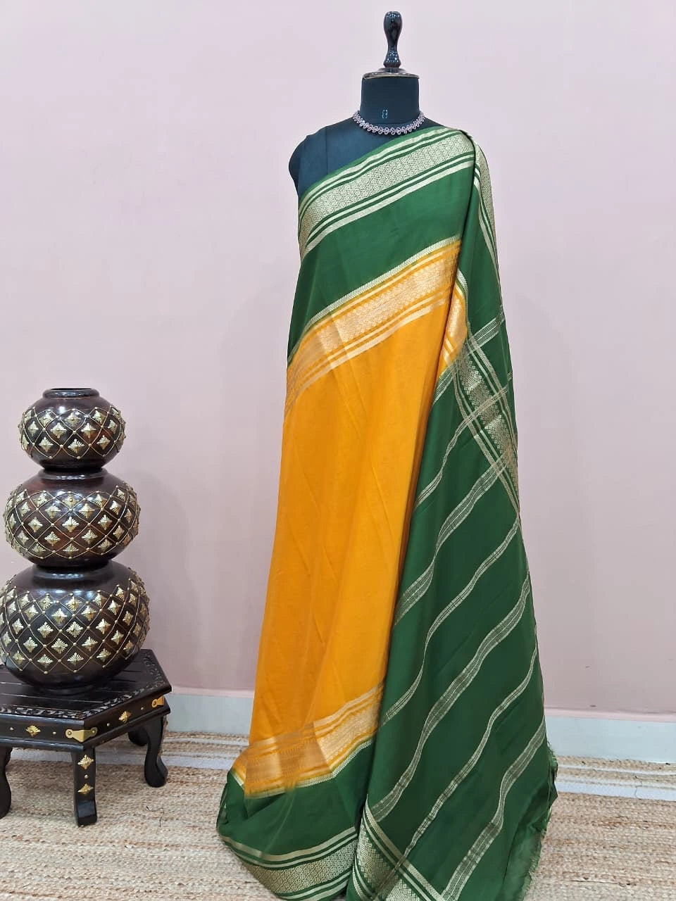 Mango Yellow Plain Mysore Crepe Silk Saree 