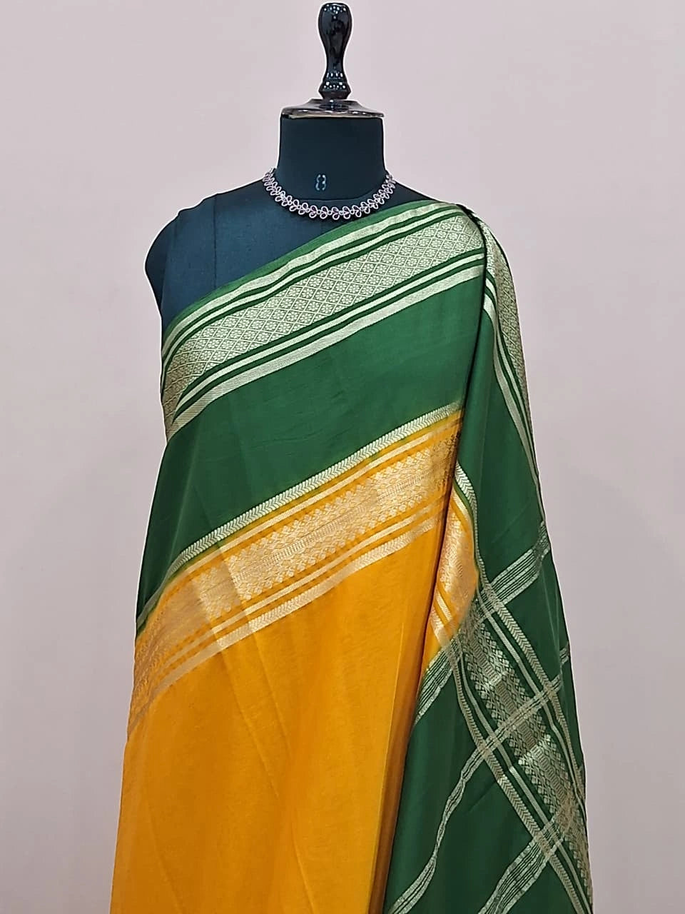 Mango Yellow Plain Mysore Crepe Silk Saree 1