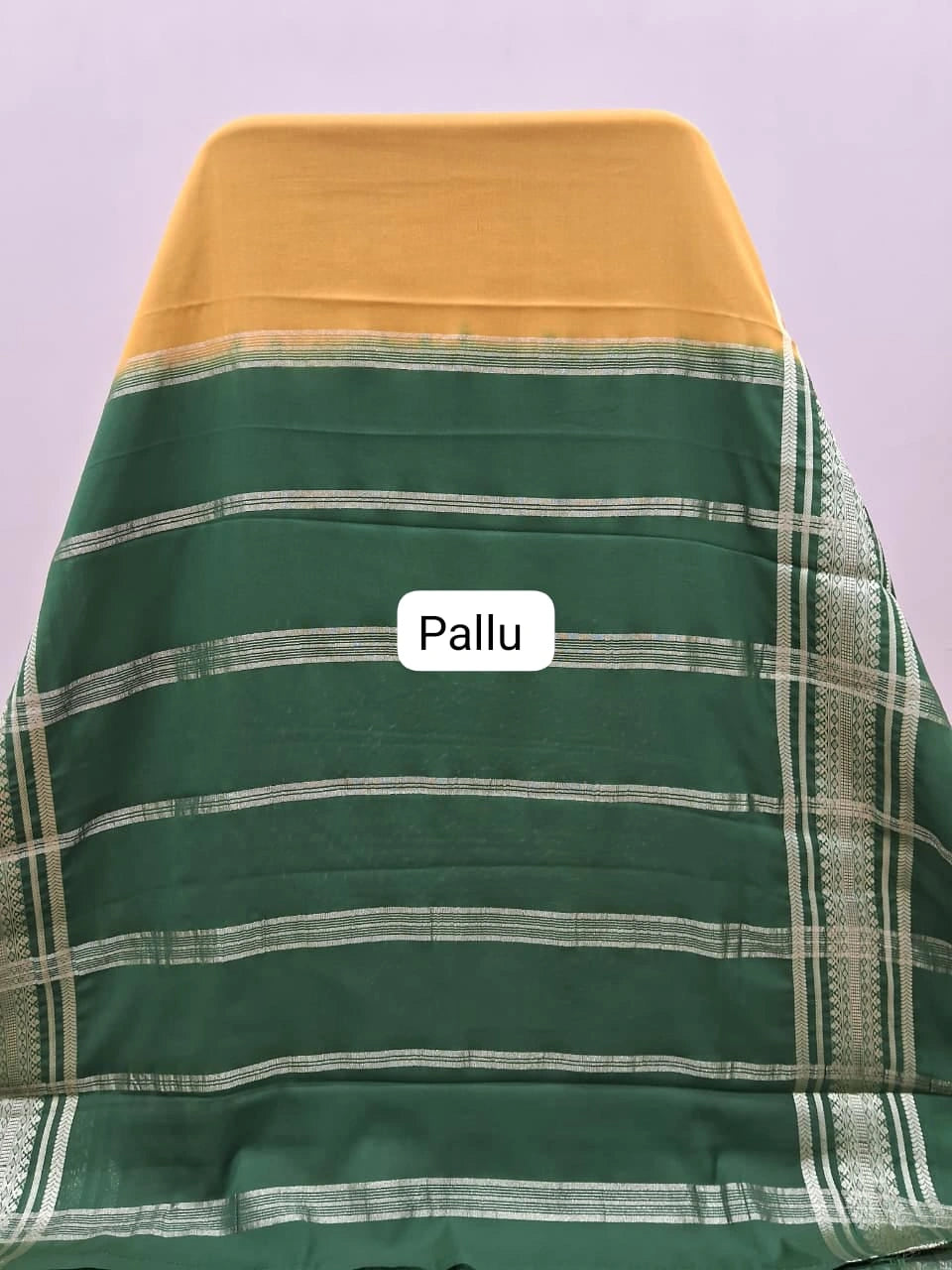 Mango Yellow Plain Mysore Crepe Silk Saree pallu
