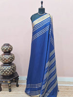 Navy Blue Plain Mysore Crepe Silk Saree 