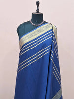 Navy Blue Plain Mysore Crepe Silk Saree 1