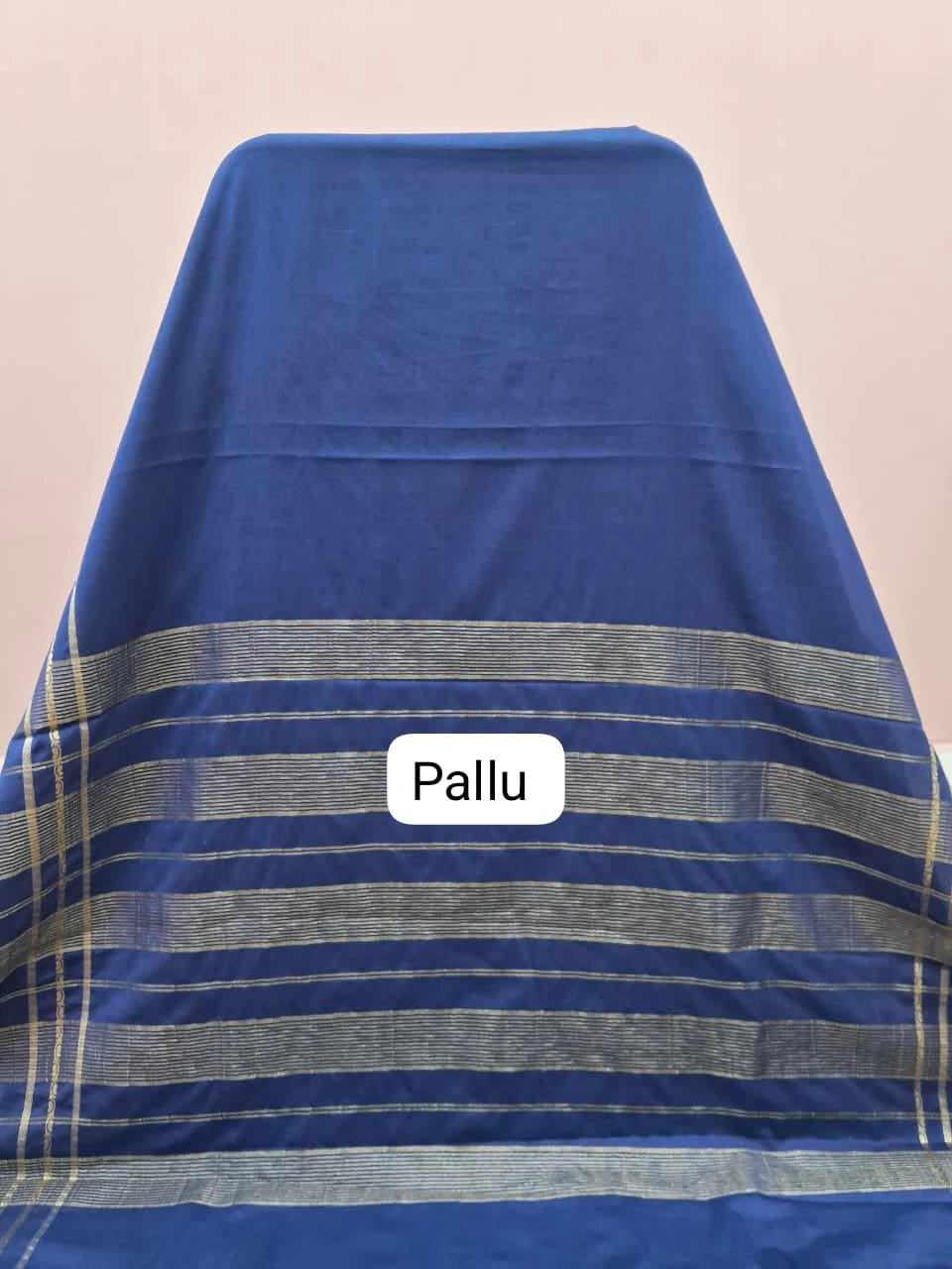 Navy Blue Plain Mysore Crepe Silk Saree pallu