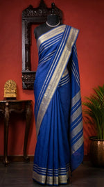 Navy Blue Plain Mysore Crepe Silk Saree 
