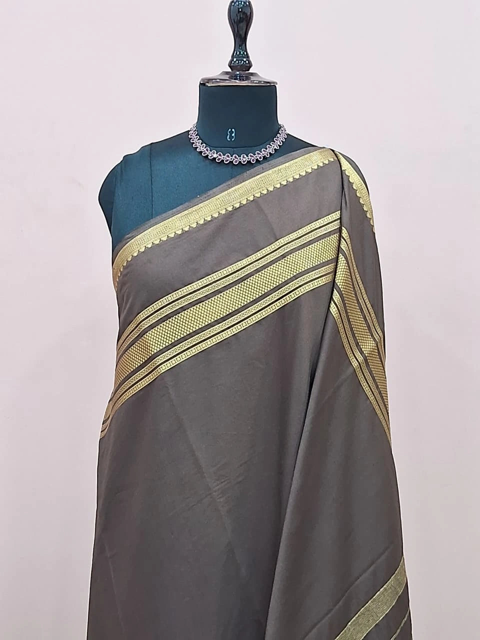 Chocolate Brown Plain Mysore Crepe Silk Saree 1