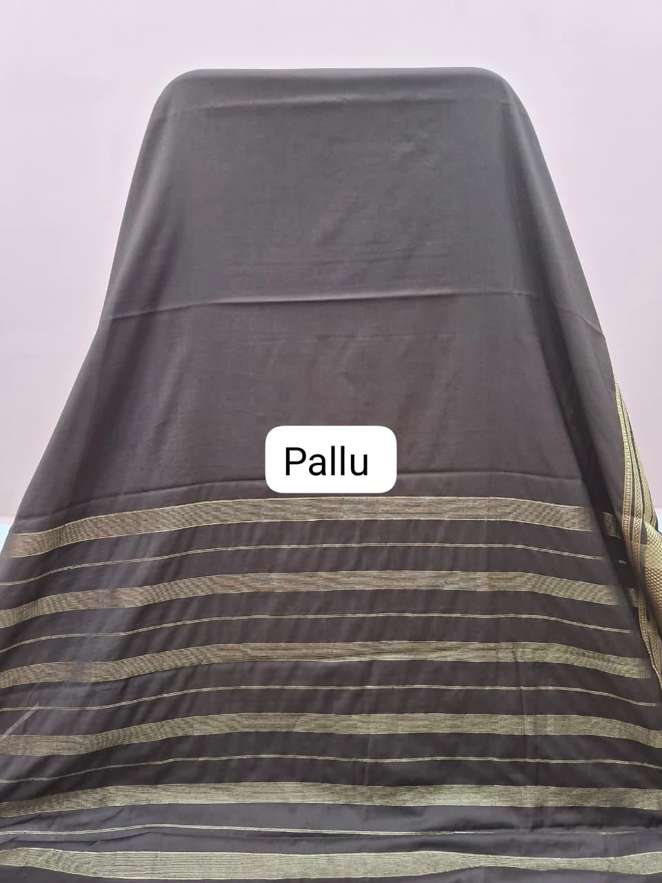 Chocolate Brown Plain Mysore Crepe Silk Saree pallu